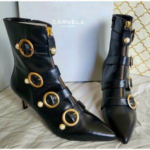 Leather Pearl Kitten Heel Boots
